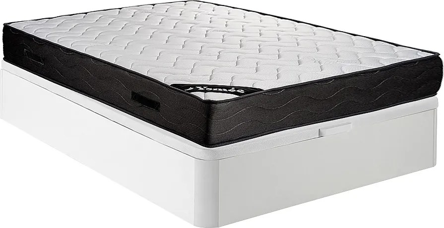 Zestaw 160 x 200 cm stelaż ze skrzynią biały + materac o grub. 24 cm z 7-strefowymi sprężynami kieszeniowymi i pamięcią kształtu - MERISI marki YSMÉE