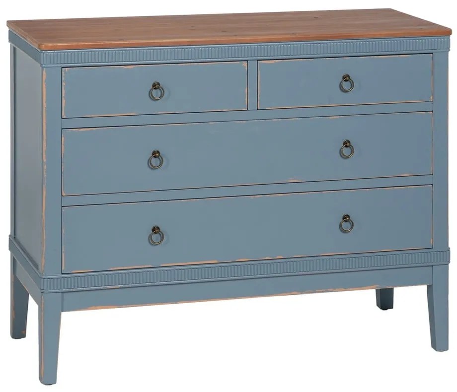 Niebieska niska komoda z litego drewna jodłowego 115x90 cm Shabby – Ixia