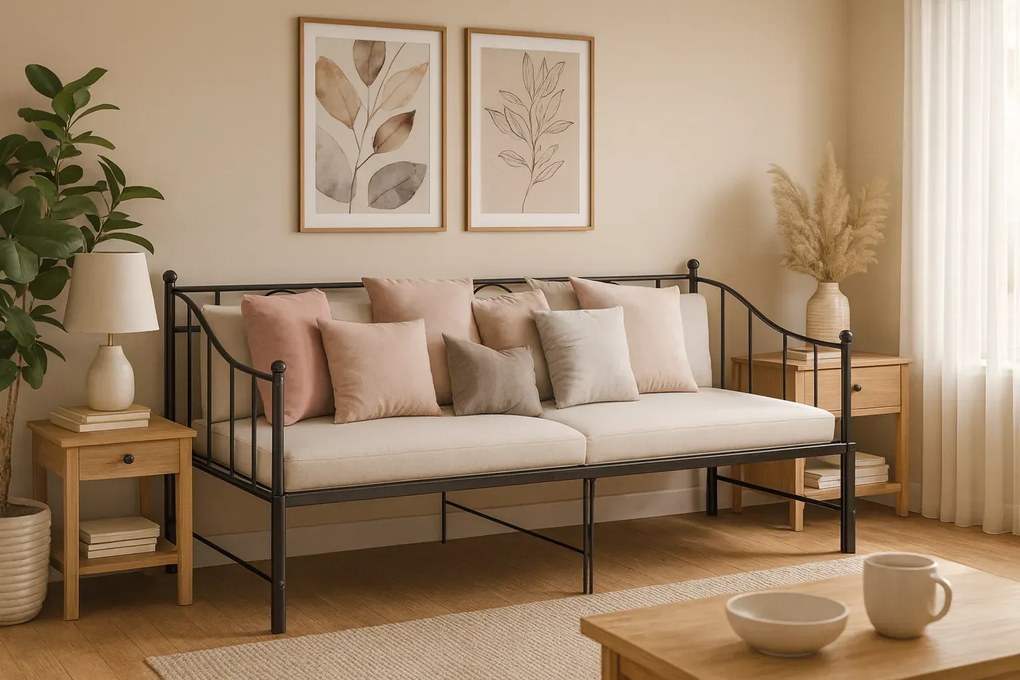 Czarne rozkładane łóżko metalowe 90x200 cm D1-F38