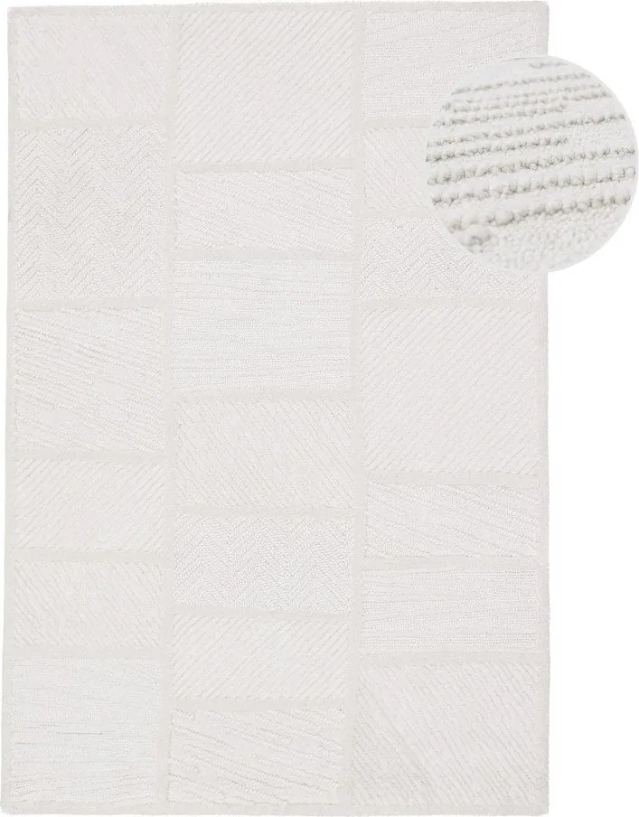 Biały dywan z mieszanki wełny tkany ręcznie 160x230 cm Sculptured Blocks – Flair Rugs