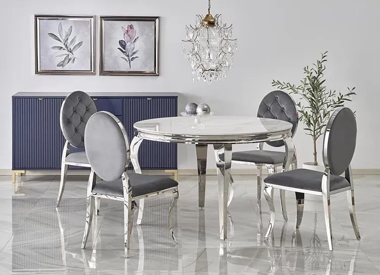 Krzesło medalion w stylu glamour popielaty + srebrny E8-R45