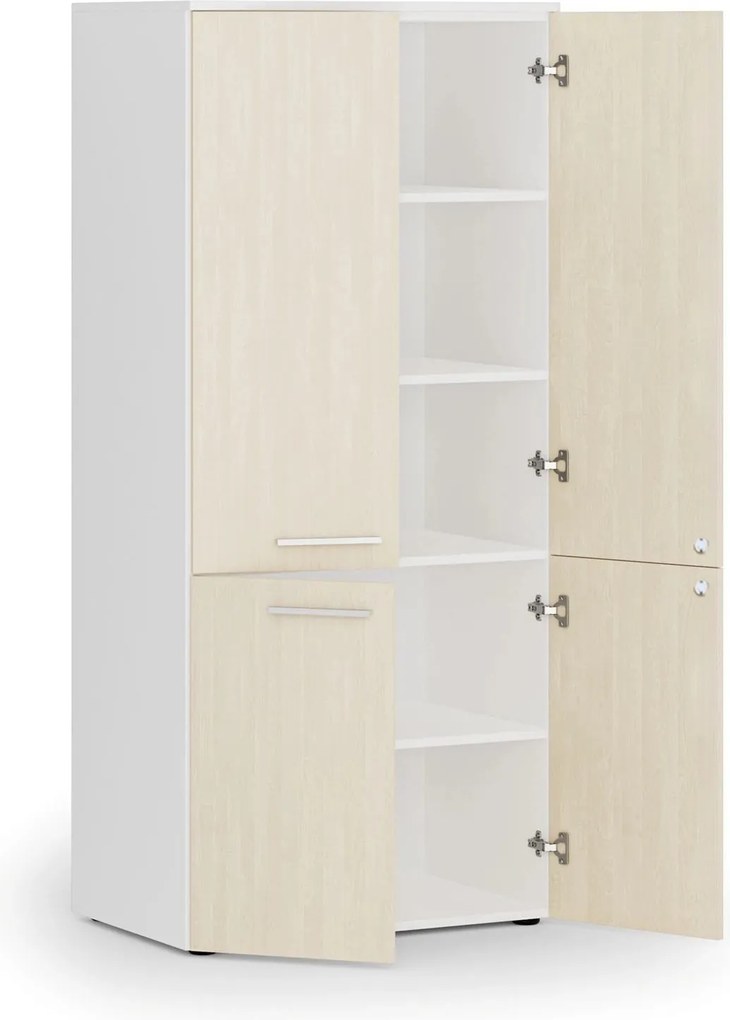 Szafa biurowa pół-drzwi PRIMO WHITE, 800 x 500 x 1781 mm, biały/brzoza