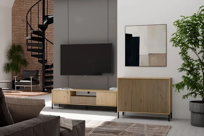 Komoda na nóżkach z lamelami dąb artisan C7-D31