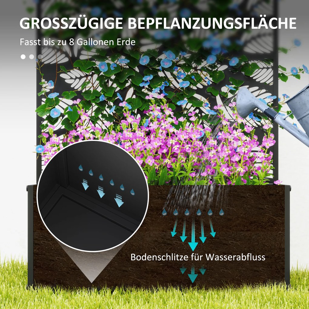 Outsunny Podwyższona skrzynia z panelem osłonowym, kratka do pnączy, metal, Czarny | Aosom PL