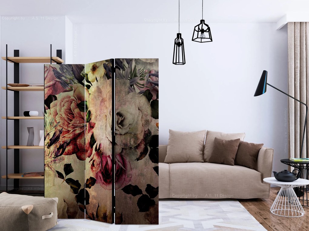 Parawan akustyczny Kwiaty 135x172 cm 3-częściowy czarny ARTGEIST B