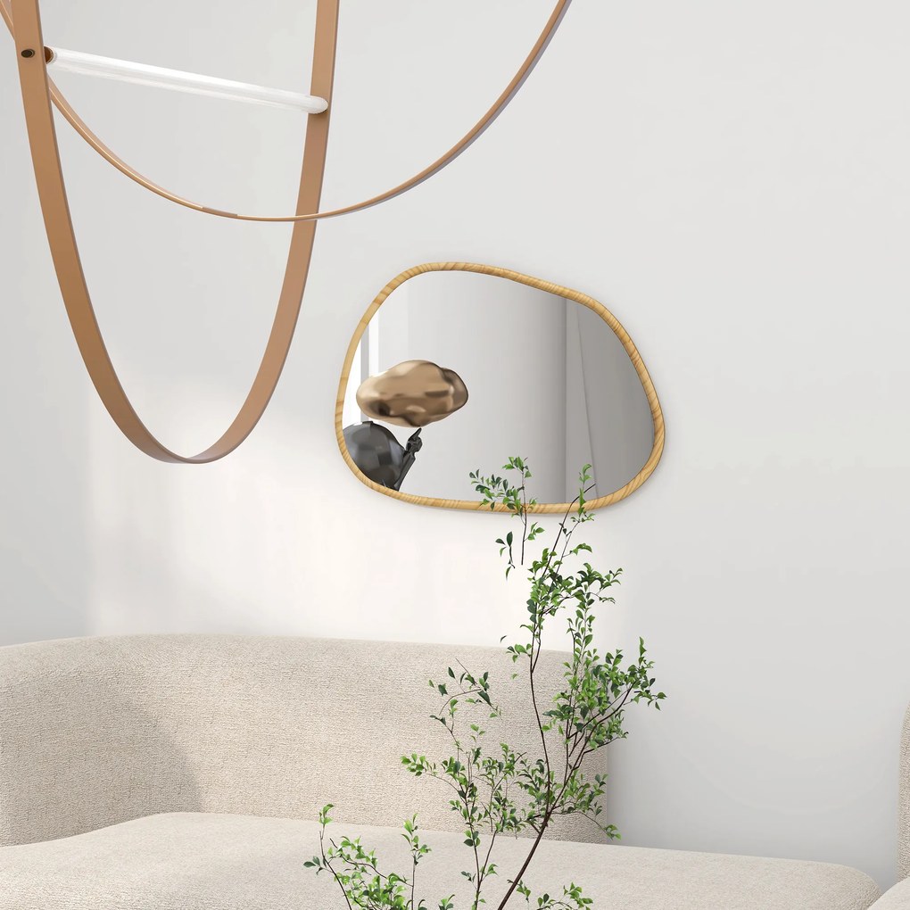 HOMCOM Dekoracyjne Lustro Ścienne, Design Vintage, 70 cm x 2,1 cm x 50 cm, Drewno Solidne, Naturalne