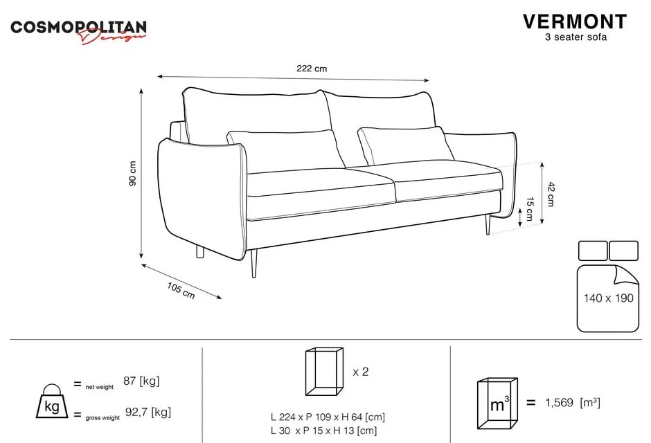 Beżowa sofa rozkładana ze schowkiem Cosmopolitan Design Vermont