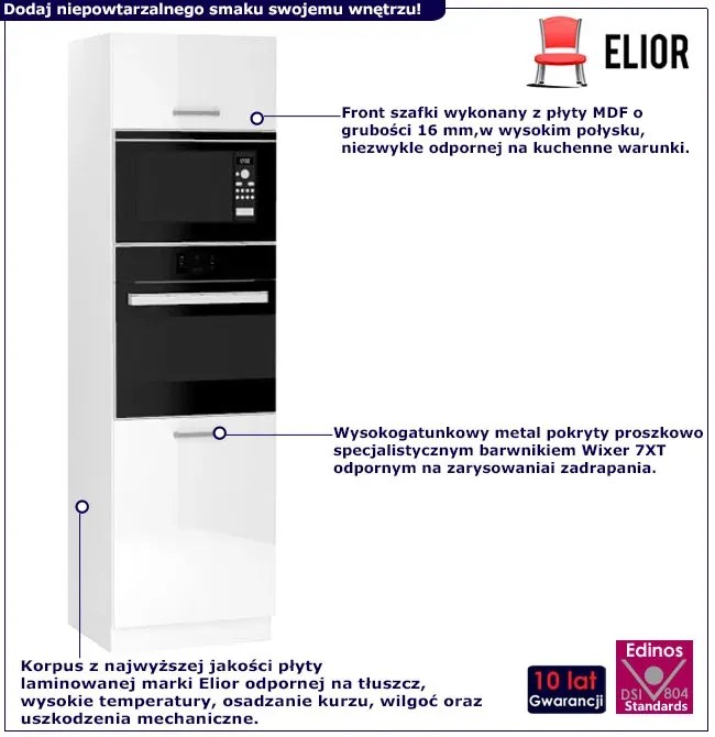 Biały słupek kuchenny do zabudowy piekarnika i mikrofali L6-C56