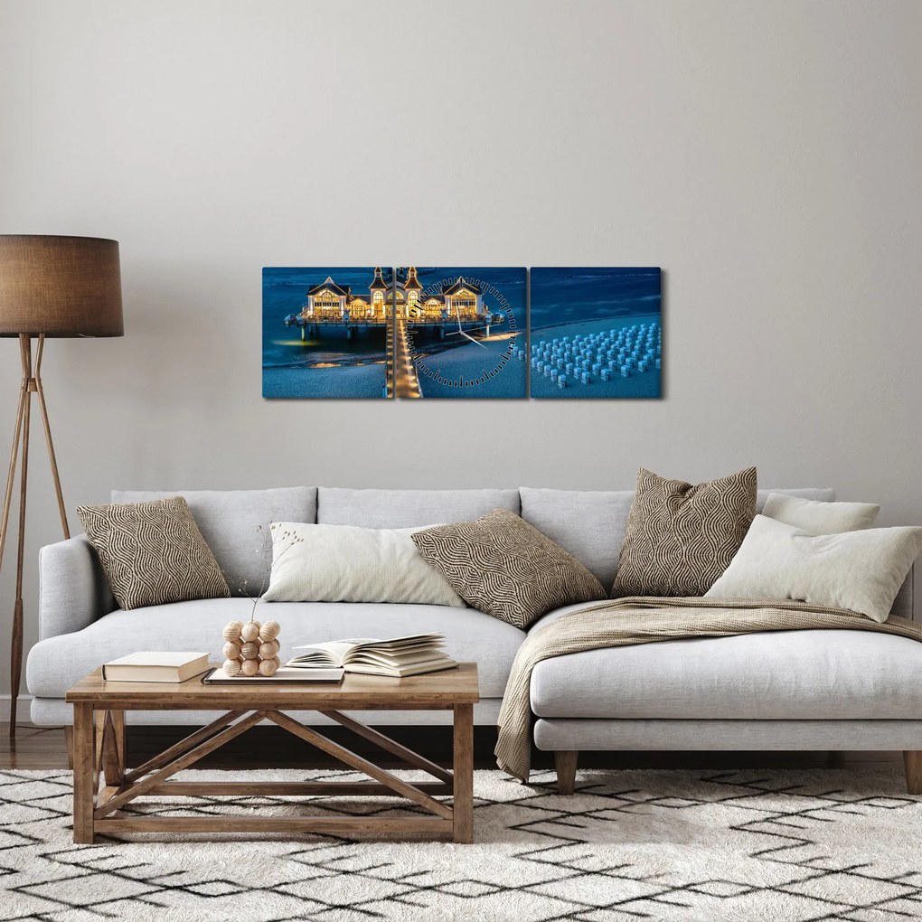 Obraz - hotel na plaży (z zegarem) (90x30 cm)