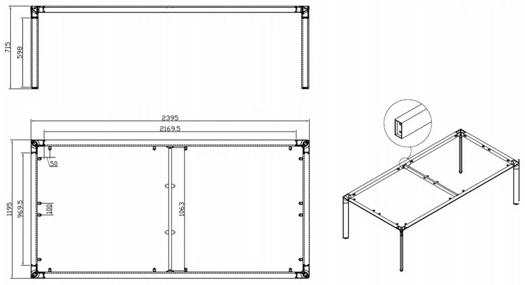 Stół konferencyjny PRIMO INVITATION, 240x120 cm, grafit + port blatowy TYP III, czarny