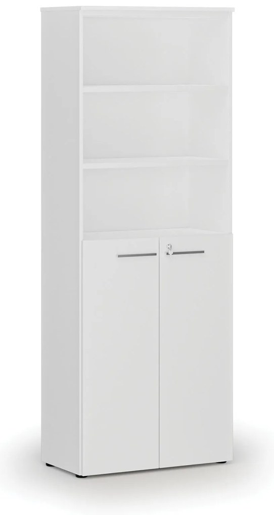 Szafa biurowa kombinowana PRIMO WHITE, drzwi na 3 poziomach, 800 x 420 x 2128 mm, biały