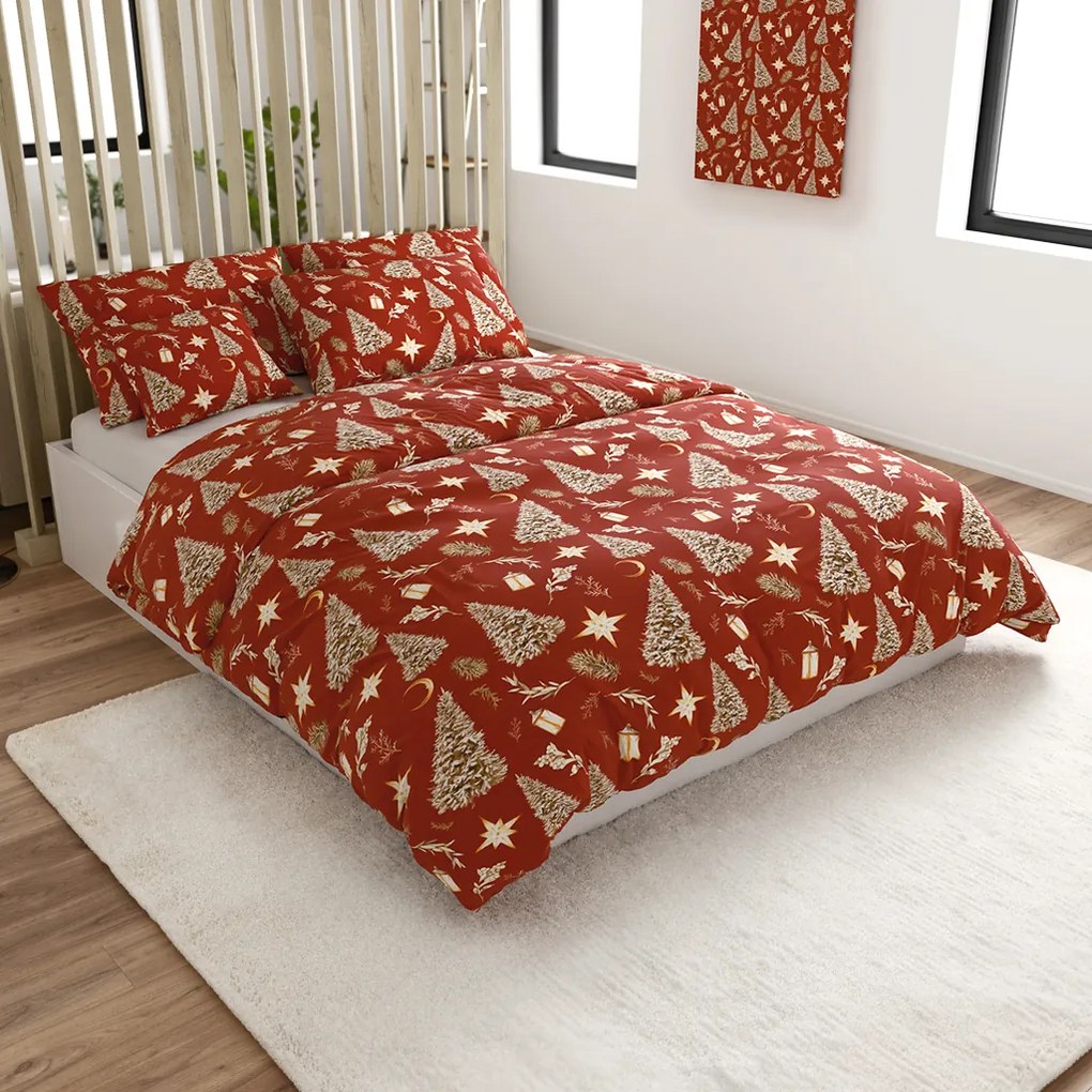 PrzytulneMieszkanie.pl PrzytulneMieszkanie.pl Pościel z mikrofibry ZŁOTE ŚWIĘTA czerwona Rozmiar pościeli: 70 x 90 cm | 140 x 220 cm