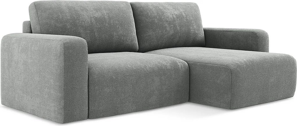 Narożnik prawostronny z funkcją spania - z tkaniny szenilowej - szary - KONA