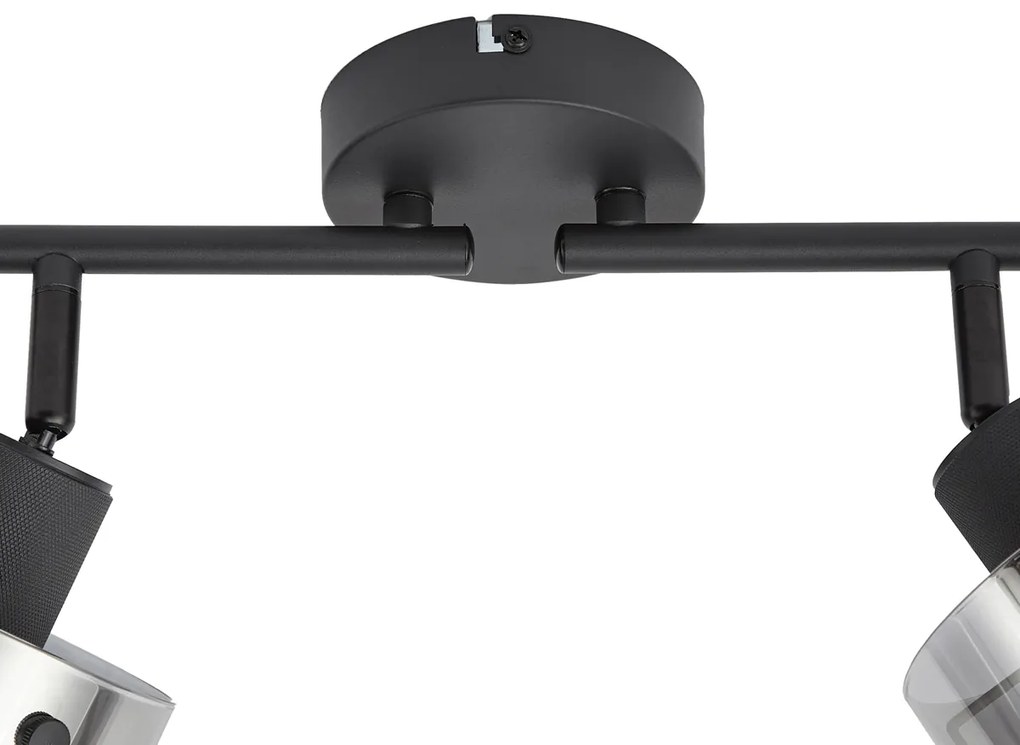 Designerski reflektor sufitowy czarny z przydymionym szkłem 4-punktowy - Domo