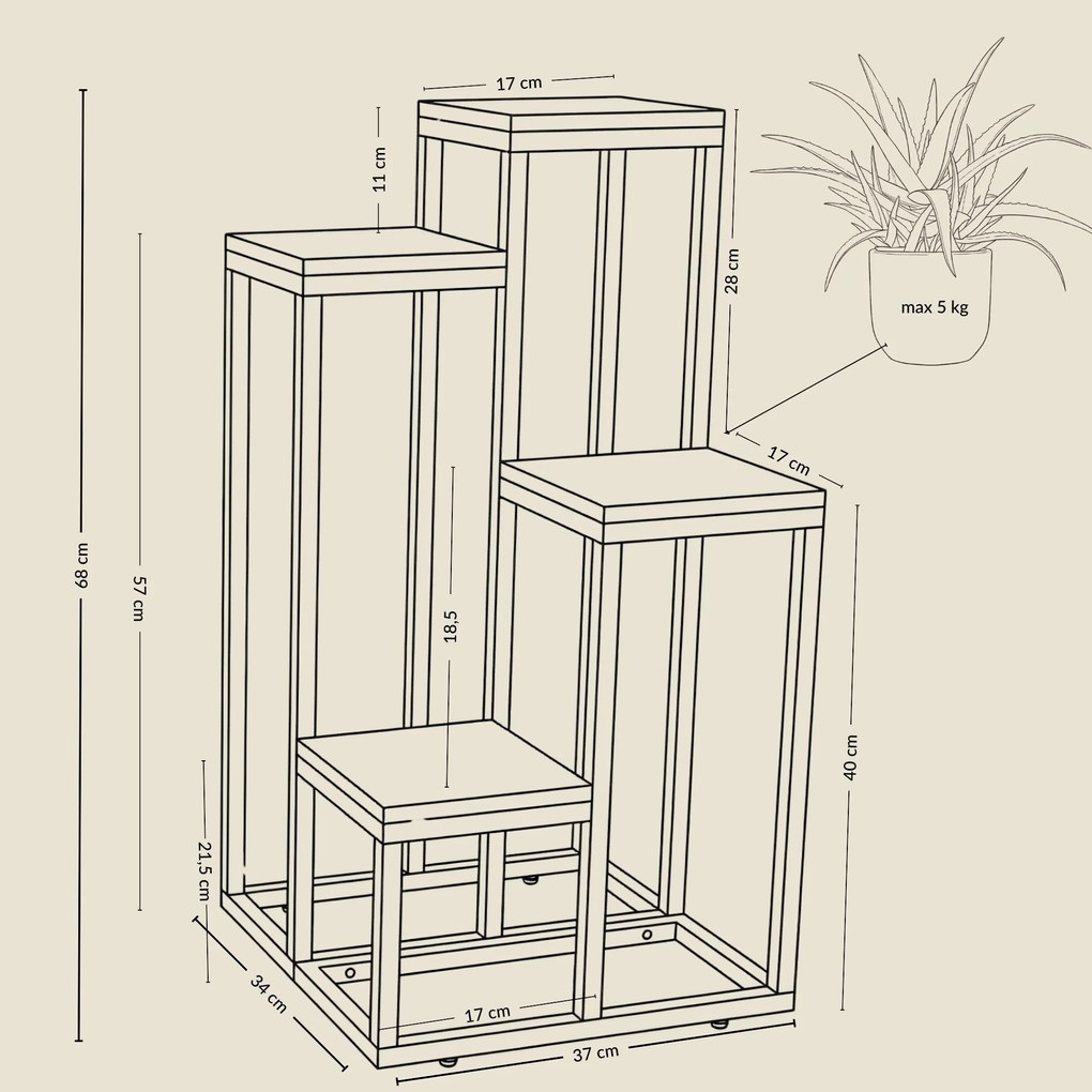 Kwietnik stojący wysoki BIOS na 4 kwiaty, 37 x 34 x 68 cm