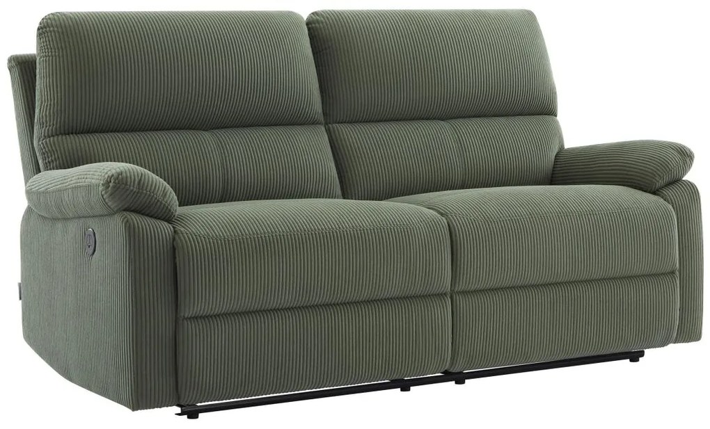 Kanapa 3-osobowa z elektryczną funkcją relax z zielonego sztruksu - LUNANO