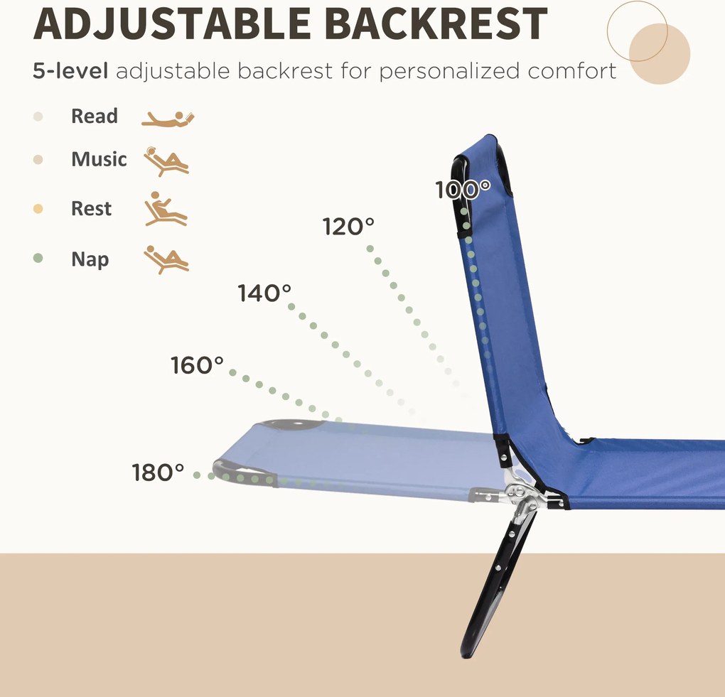 Outsunny Zestaw 2 leżaków składanych ogrodowych z 5-stopniową regulacją oparcia do 120 kg | Aosom PL