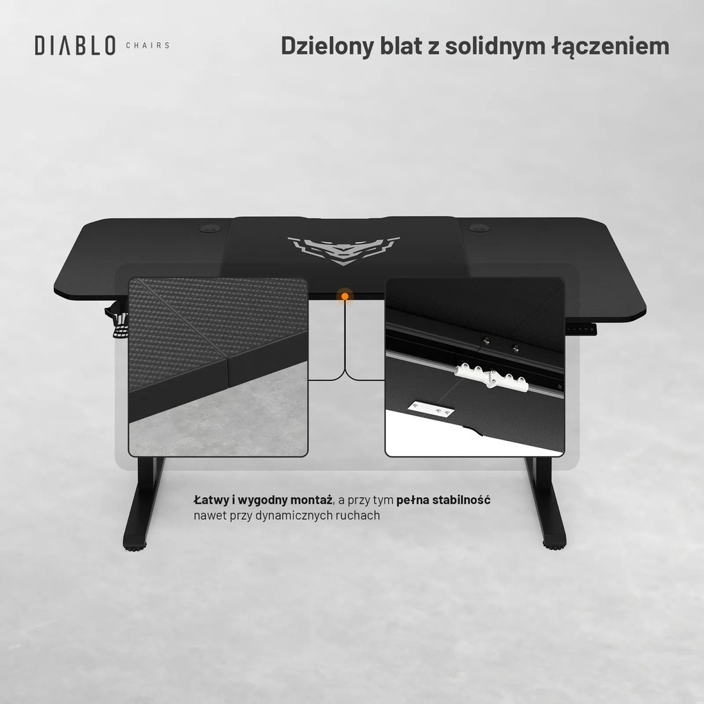 Biurko gamingowe elektryczne Diablo X-Tensio 160 cm, kolor czarny carbon