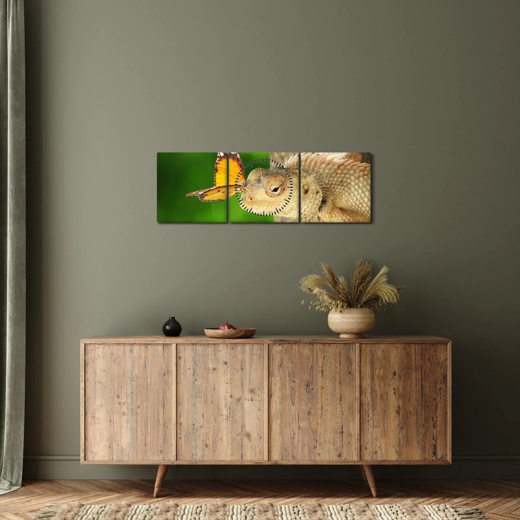 Obraz - Jaszczurka (z zegarem) (90x30 cm)