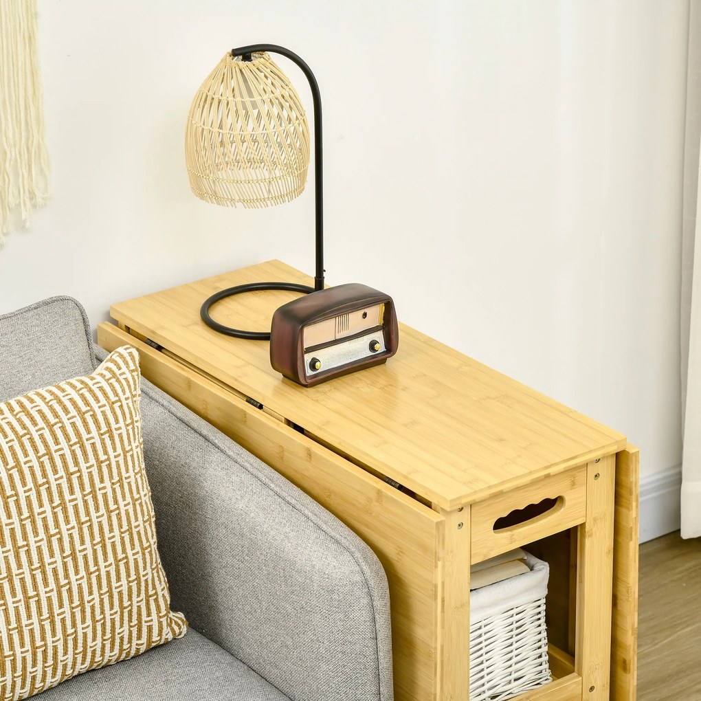 HOMCOM Stół składany bambusowy z regulowanymi nogami i półkami wielofunkcyjny do jadalni | Aosom PL