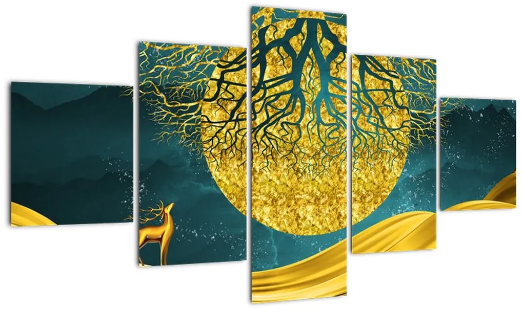 Obraz - Abstrakcja, złoty krajobraz (125x70 cm)