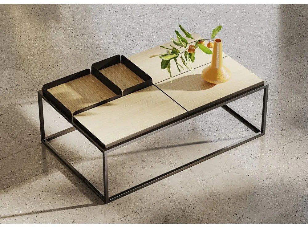 Czarny stolik z blatem w dekorze dębu 75x120 cm Douro – TemaHome