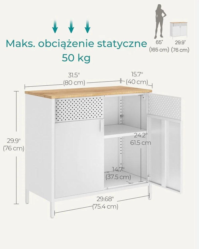 Metalowa szafka BRIX, 76x80x40cm, biała/brązowy SongmicsHome