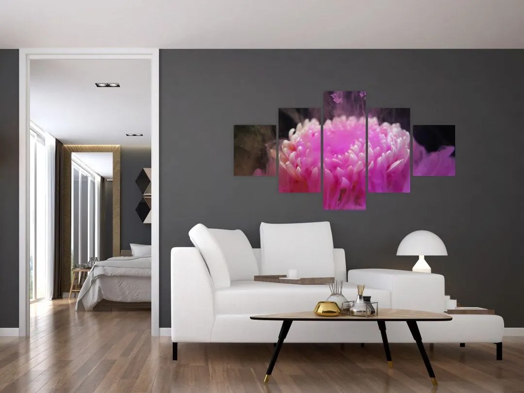 Obraz kwiatu w różowym dymie (125x70 cm)