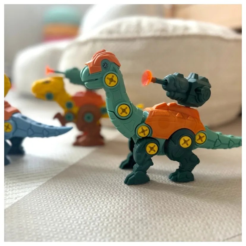 Woopie zestaw dinozaury do skręcania 3 szt. zestaw konstrukcyjny w pudełku + wiertarka i śrubokręt