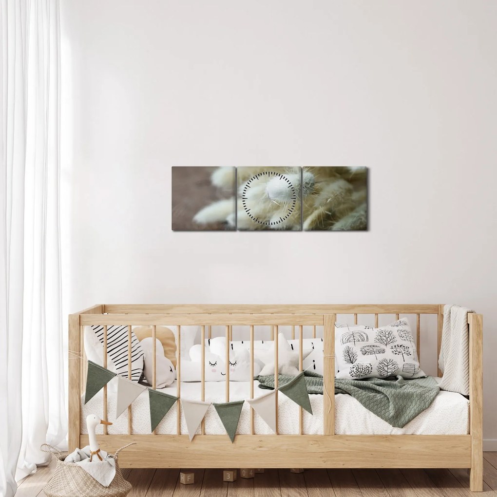 Obraz - Zajęczy ogonek (z zegarem) (90x30 cm)