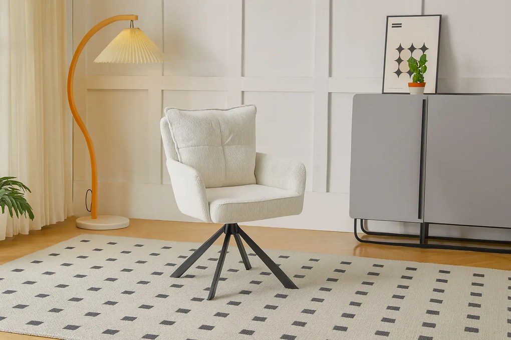 Sztruksowy kremowy fotel obrotowy - Herry