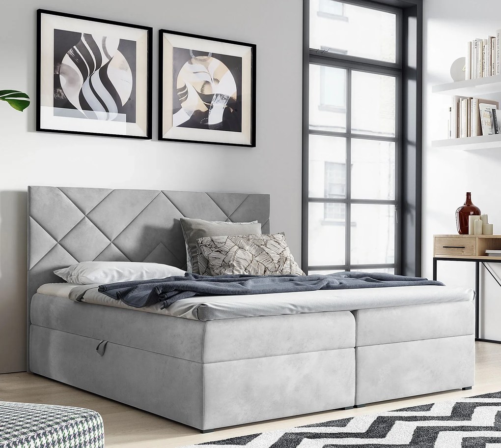 Szare łóżko pikowane z pojemnikiem 5 rozmiarów F1-T32