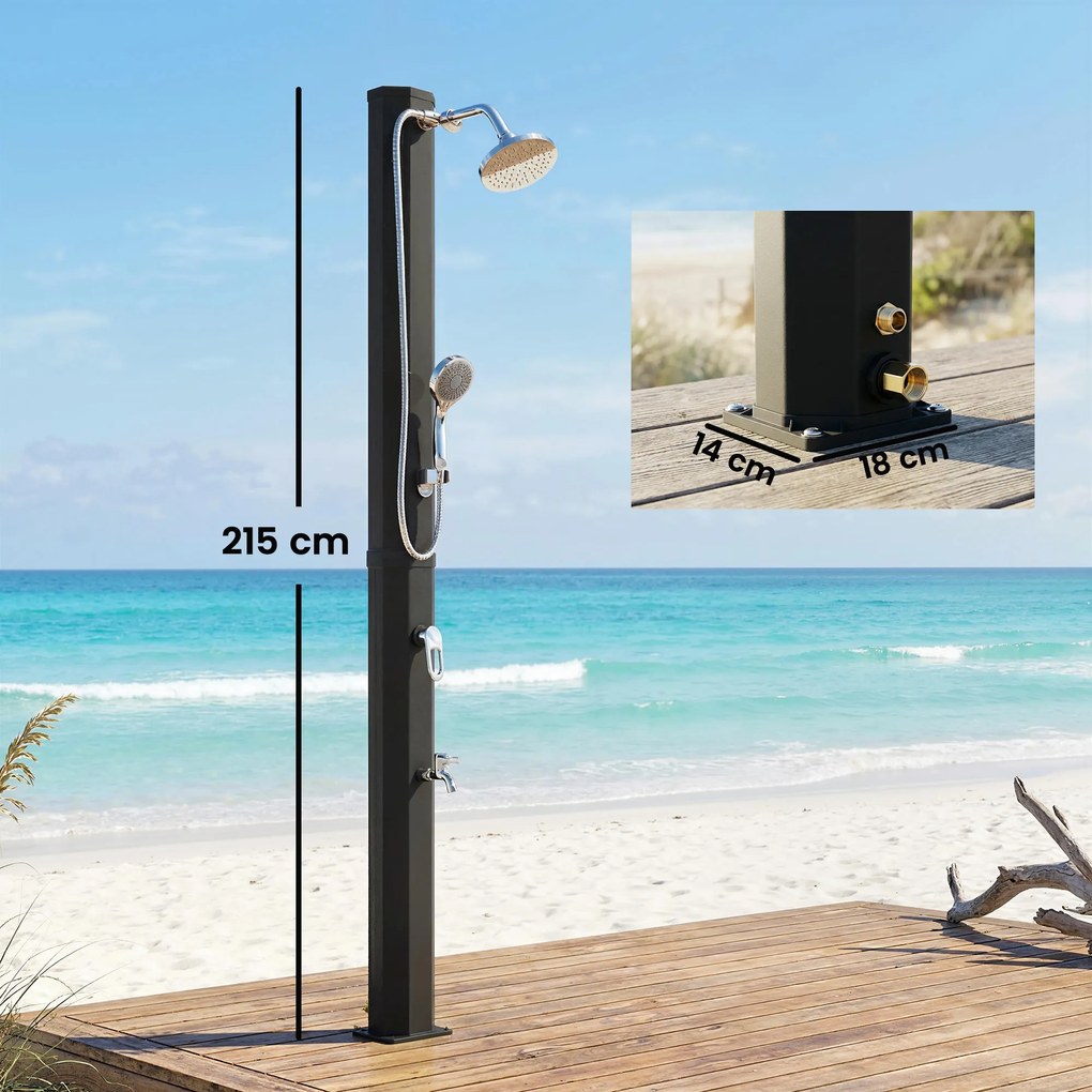 Outsunny Prysznic solarny 35L ogrodowy z ochroną przed mrozem, ruchomą głowicą prysznicową, kranem, przyłączem do węża ogrodowego | Aosom PL