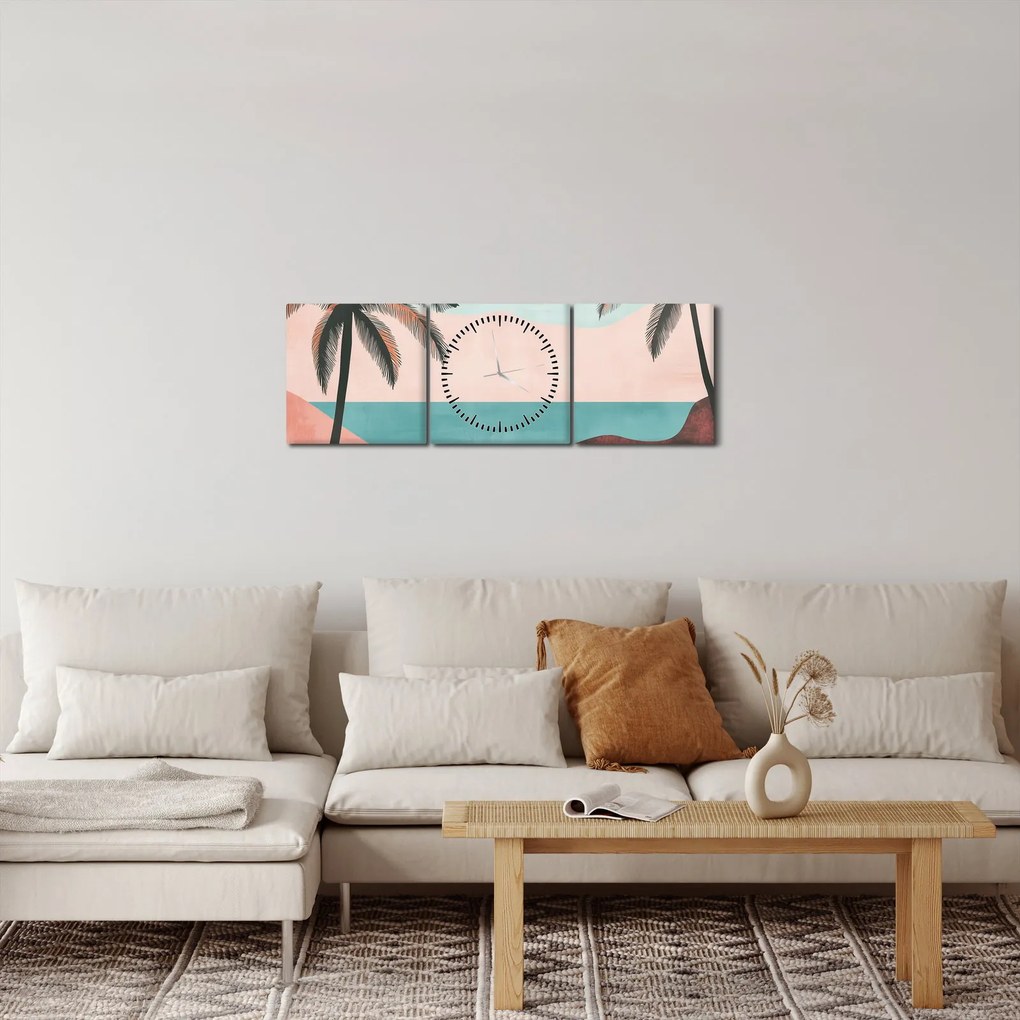 Obraz - Palmy nad morzem (z zegarem) (90x30 cm)