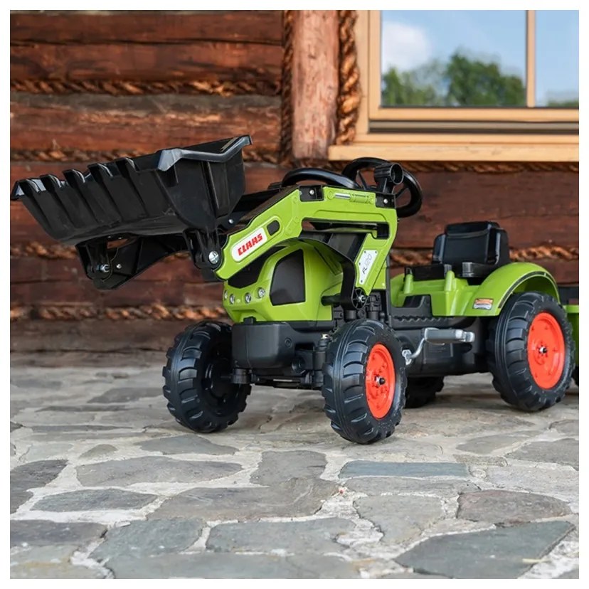 Falk traktor claas z przyczepą i łyżką na pedały