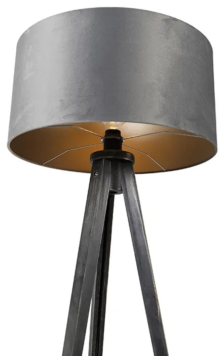 Lampa podłogowa statyw czarna z szarym kloszem 50 cm - Tripod Classic Nowoczesny Oswietlenie wewnetrzne