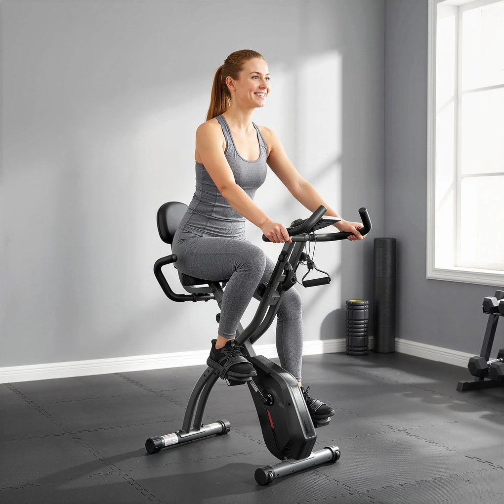 SPORTNOW Rower treningowy 3 w 1 Składany Cichy Leżący ergometr z monitorem LCD Bluetooth Czujnik tętna Taśmy oporowe | Aosom PL