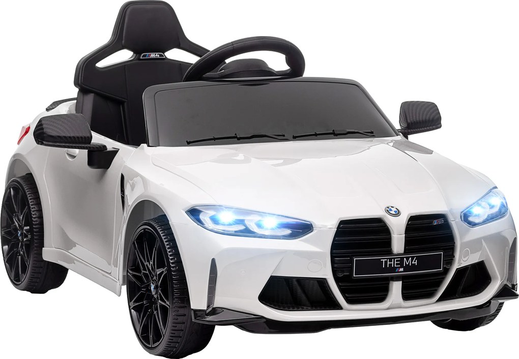 AIYAPLAY Elektryczny Samochód dla Dzieci BMW M4, Dźwięk & Światło, 3-5 km/h, z pilotem, dla dzieci 3-5 lat, Biały