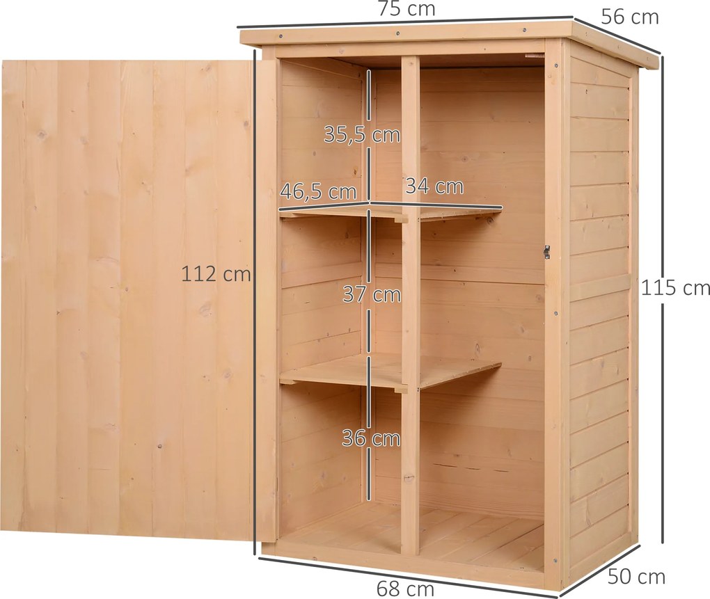 Outsunny szafa ogrodowa drewniana na narzędzia 75x56x115 cm naturalny wygląd | Aosom PL