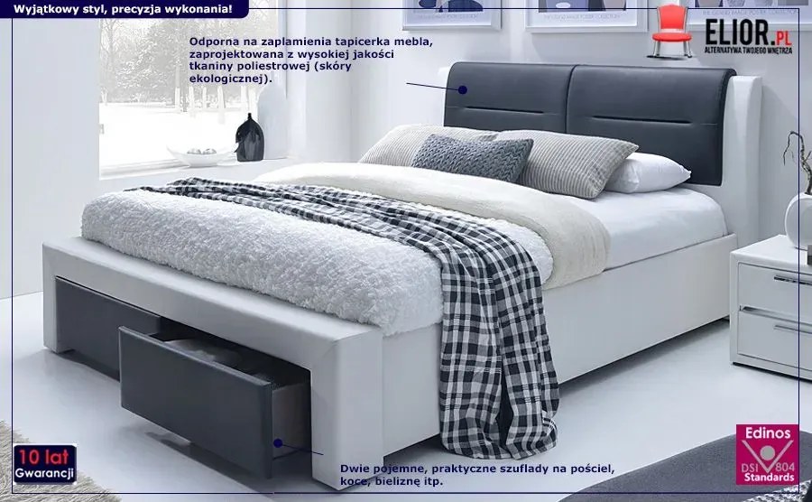 Czarno-białe łóżko z szufladami - Feniks 140x200
