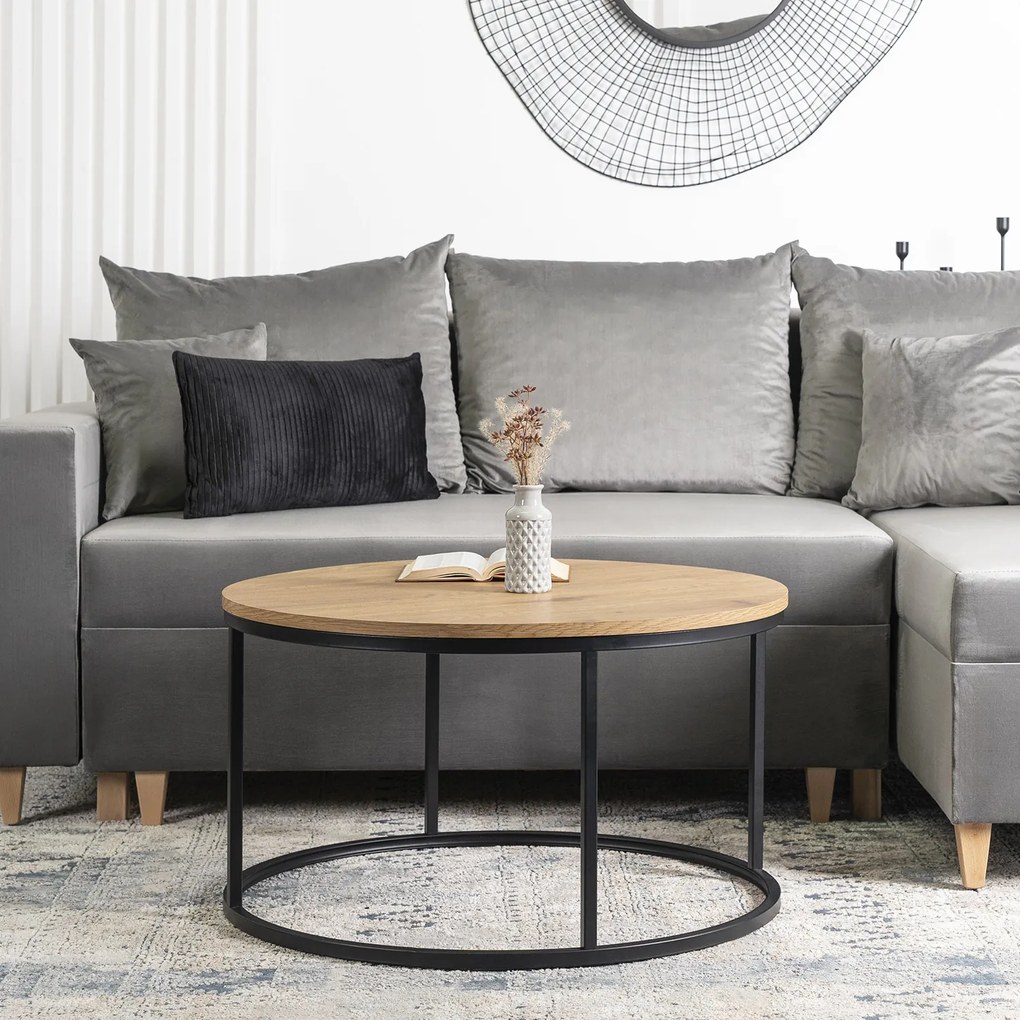 Stolik Kawowy LELLA MAX 80 cm Dąb Złoty/Czarny Nowoczesny Loft
