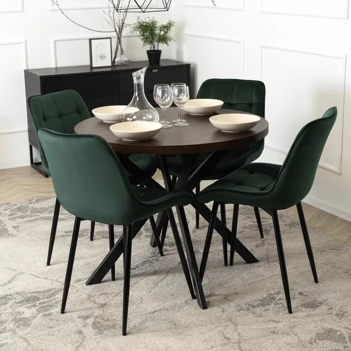 Stół Okrągły Rozkładany LUGO 90-190 cm Orzech/Czarny Loft