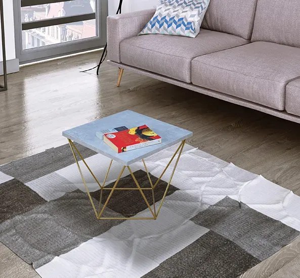 Kwadratowy stolik kawowy beton + złoty E9-P53