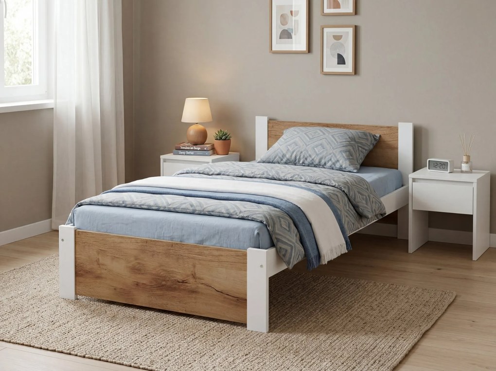 Łóżko IKAROS 80 x 200 cm, biały/dąb artisan Stelaż: Ze stelażem listwowym rolowanym, Materac: Materac Sommera 18 cm