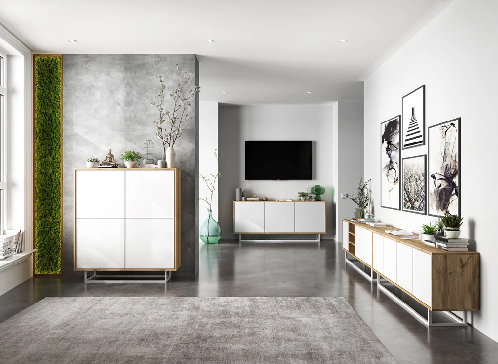 Trzydrzwiowa komoda w stylu loft Apollo 40 dąb wotan/biały
