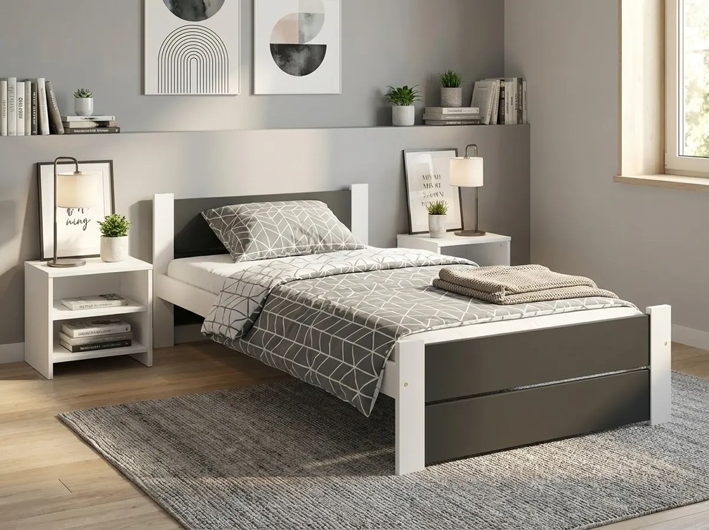 Łóżko IKAROS DOUBLE 80 x 200 cm, antracyt/biały Materac: Materac Coco Maxi 20 cm