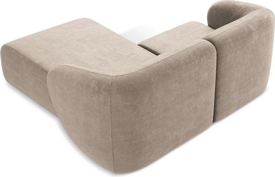 Jasnobrązowy narożnik z tkaniny szenilowej (prawostronny/z szezlongiem) Lani – Makamii