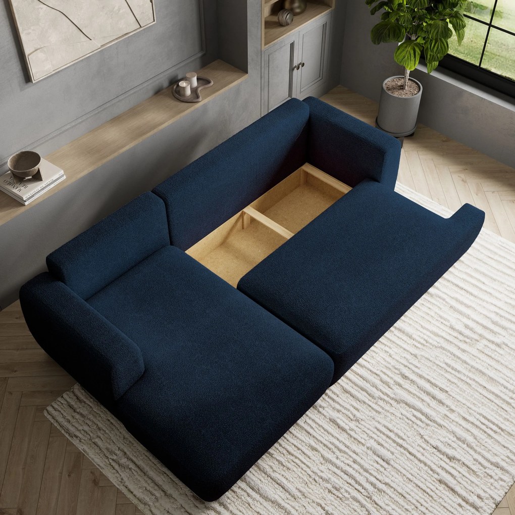 Masseno Narożnik SENTI z funkcją spania i pojemnikiem na pościel Narozniki L, Rozkładana sofa - Niebieski, NOW OR NEVER 79