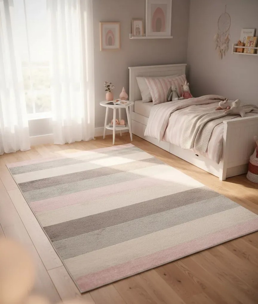 Biało-różowy dywan dziecięcy w pasy S2-D36
