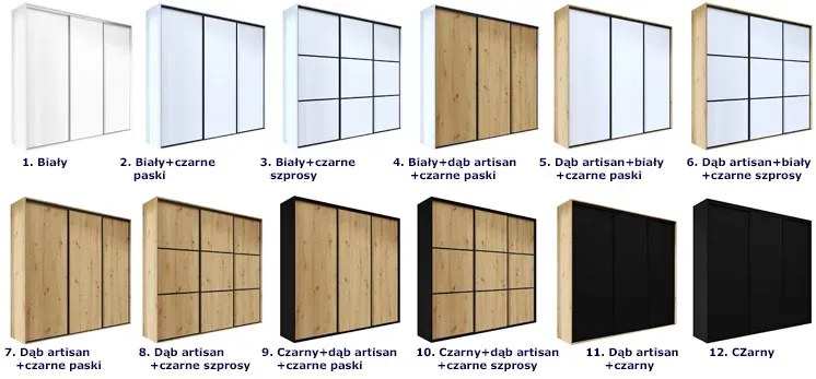 Szafa przesuwna dąb artisan + biel + czarne paski Wadin 6X